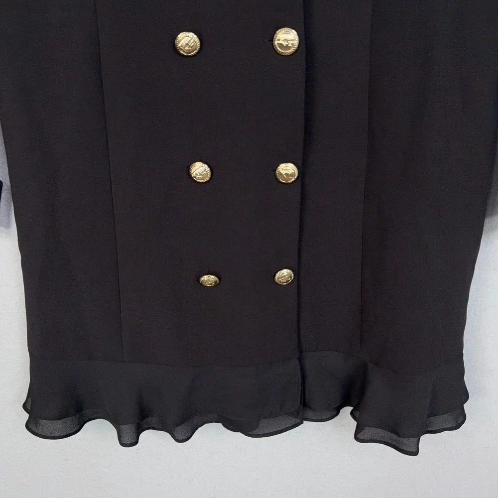 Karl Lagerfeld Blazer Dress Womens 16 Black Ruffle Hem Double Breasted Career